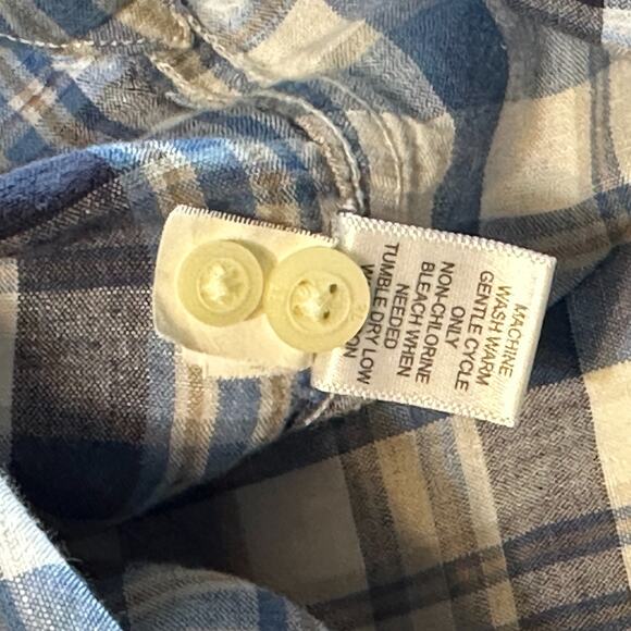 Banana Republic Classic Button Down Shirt XL Blue Plaid Linen Cotton Long Sleeve - Picture 9 of 9